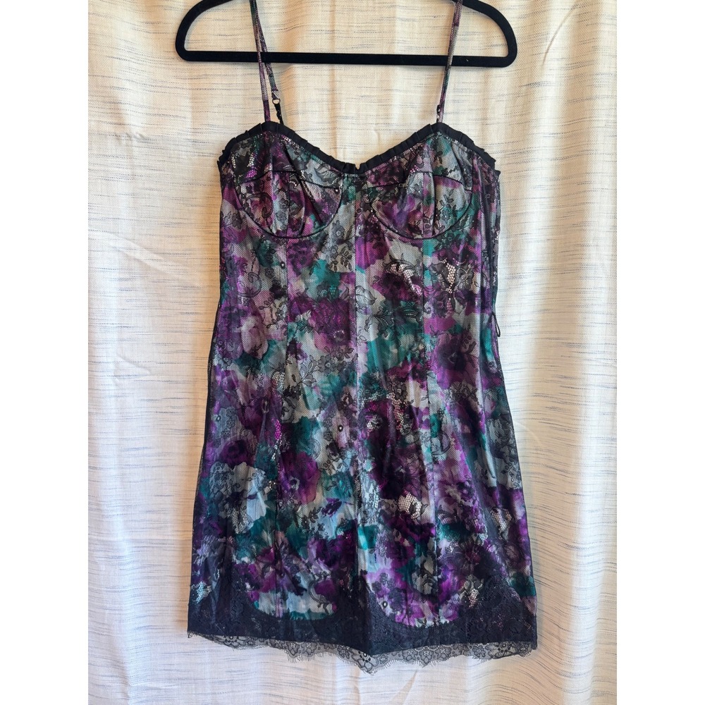 Pearl Georgina Chapman Marchesa Floral Lace Bustier Slip Dress Purple Teal 12